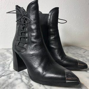 Italian Leather Booties with pointed toes and elastic band details, US Size 8.5